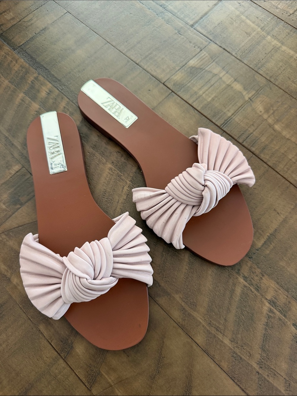 Zara Blush Knotted Slide Sandals - Pink Upper with Brown Footbed
